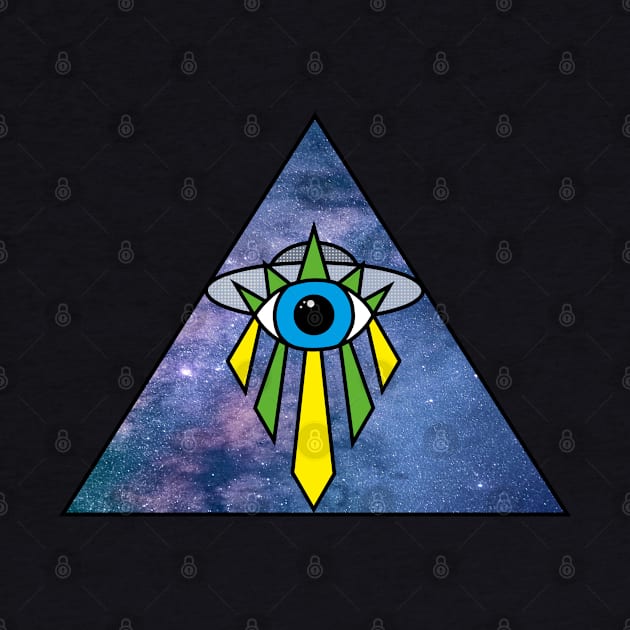 Illuminati Pyramid UFO Eye Art Deco Geometric Galaxy Starry Sky Space by Ciara Shortall Art